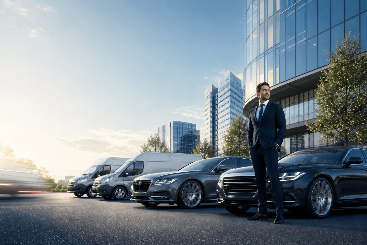Professional vehicle fleet prepared for business leasing